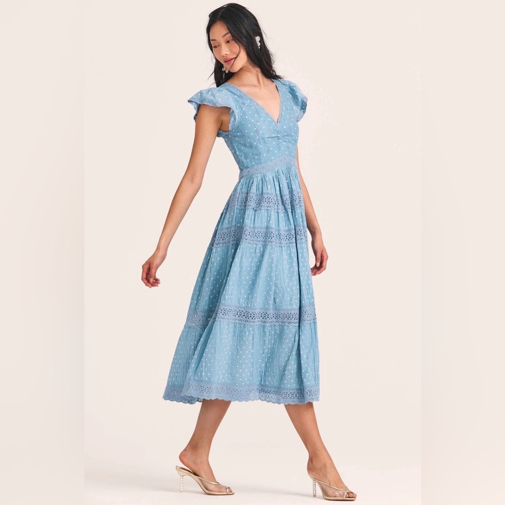 NWT $495 Love Shack Fancy Abena Dress in Blue Bonnet - Picture 2 of 6